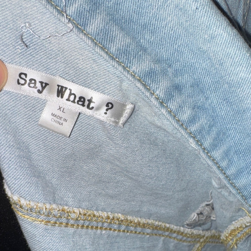 Say What? Light Blue Denim Jacket with Red Floral Accents - Picture 9 of 9